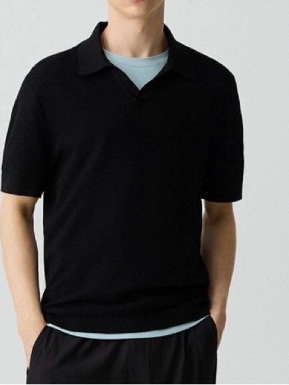 Theory Men's Black Brenan Johnny Collar Polo Shirt Size M